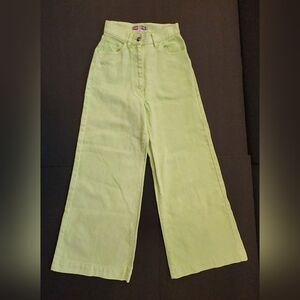 Urban Outfitters Women's Jeans Wide Leg,Green Denim Look, 100% Cotton, Size-24